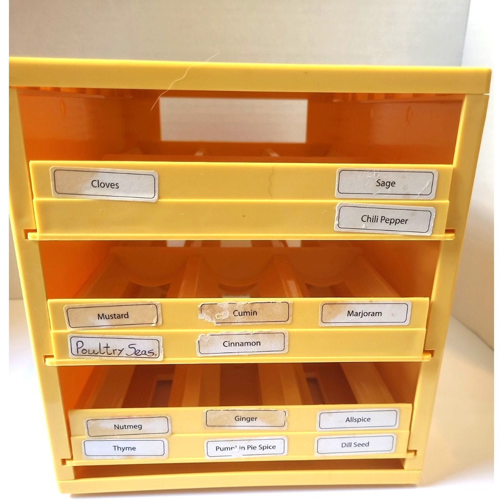 YouCopia Spice Stack Rack Organizer 18 Full Size Bottle Jar 3 Drawers Yellow
